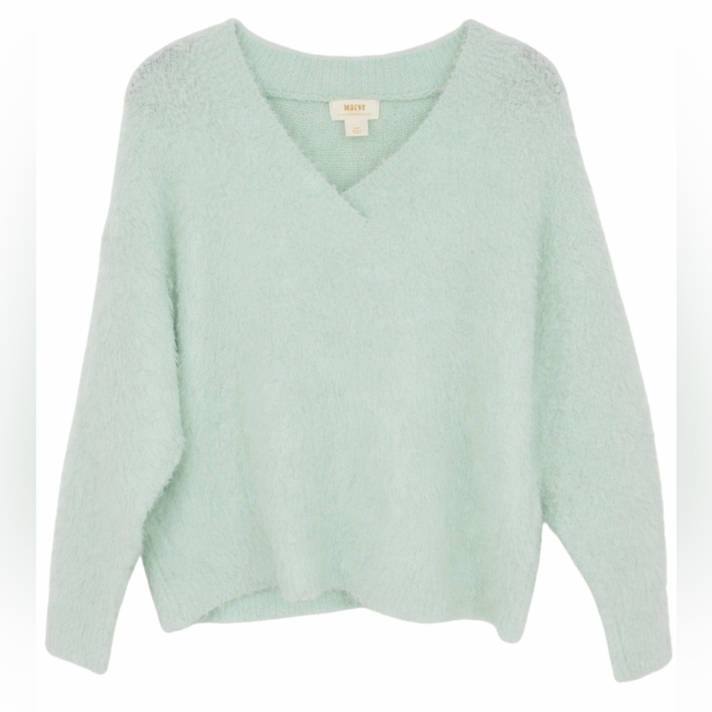 Maeve Anthropologie Mint Plush V Neck Sweater Cropped Boxy Soft Knit M